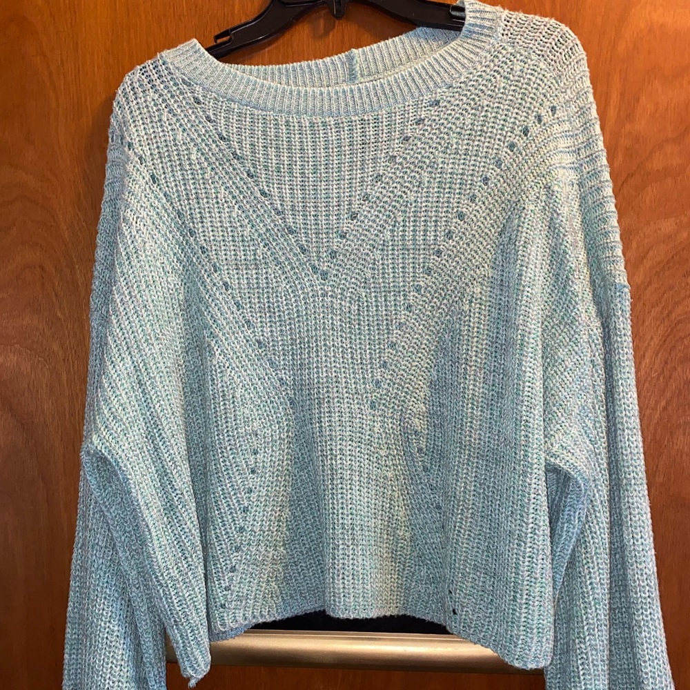 Cropped knit sweater with bell sleeves